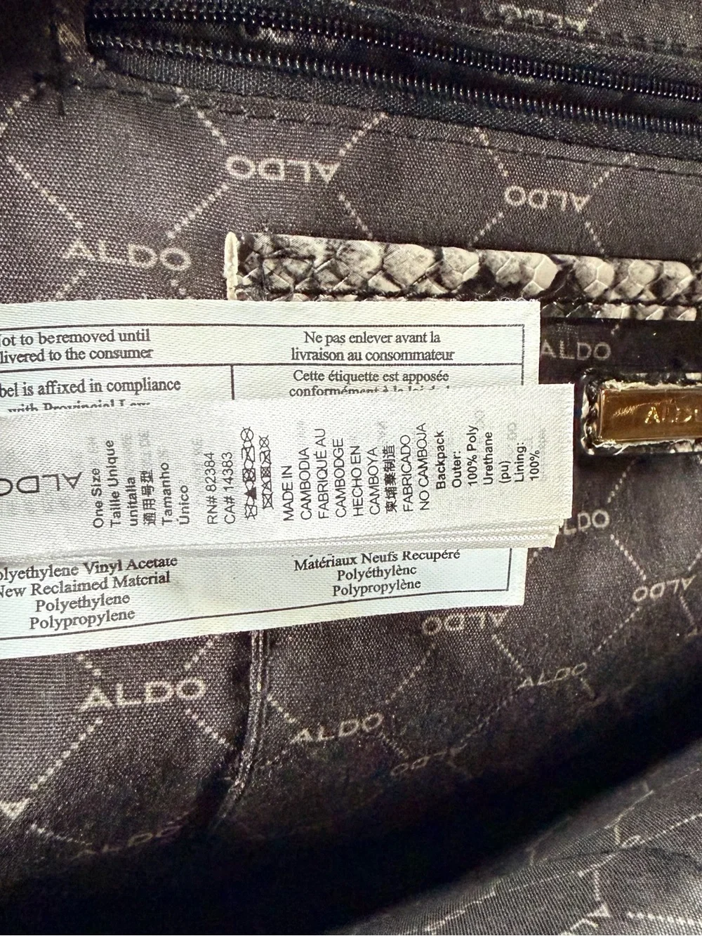 Aldo Black and Cream Snake-Print Mini Backpack